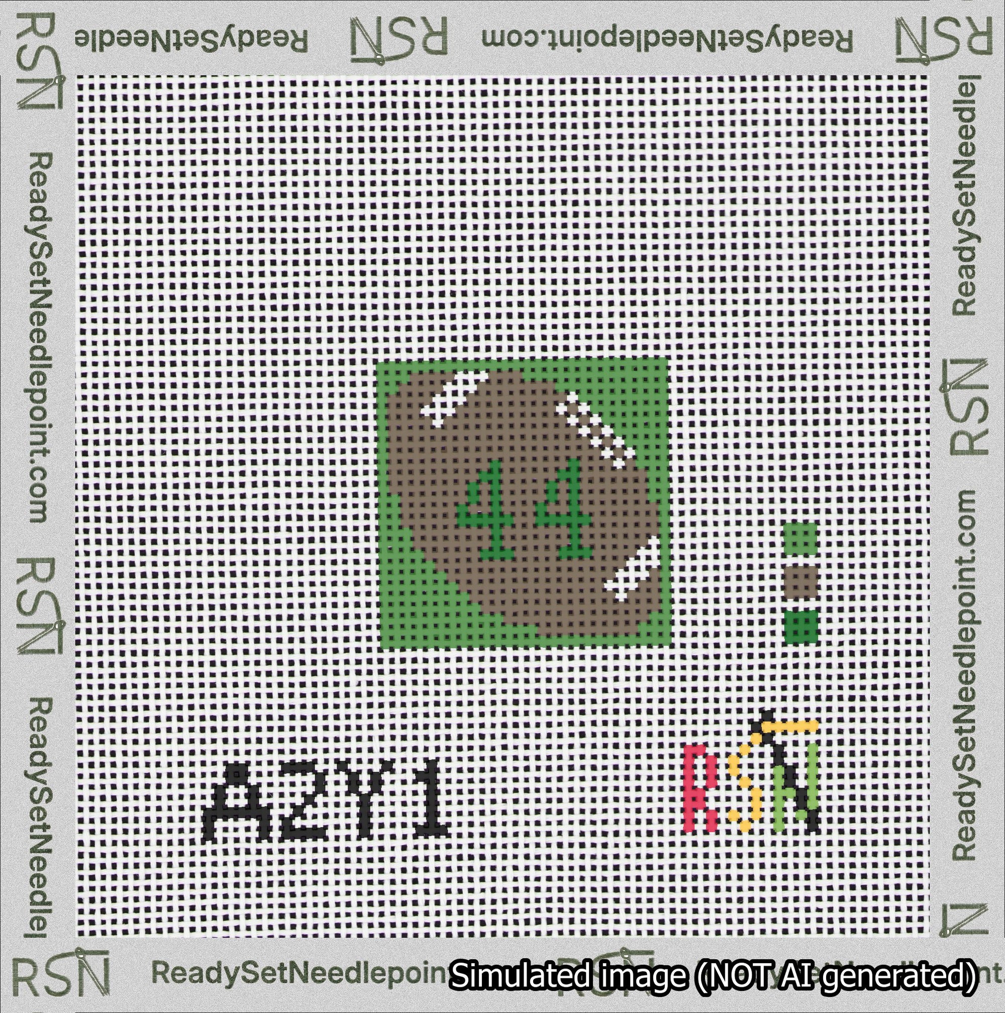 Football Bag Charm Green 0-49 Needlepoint Canvas Design