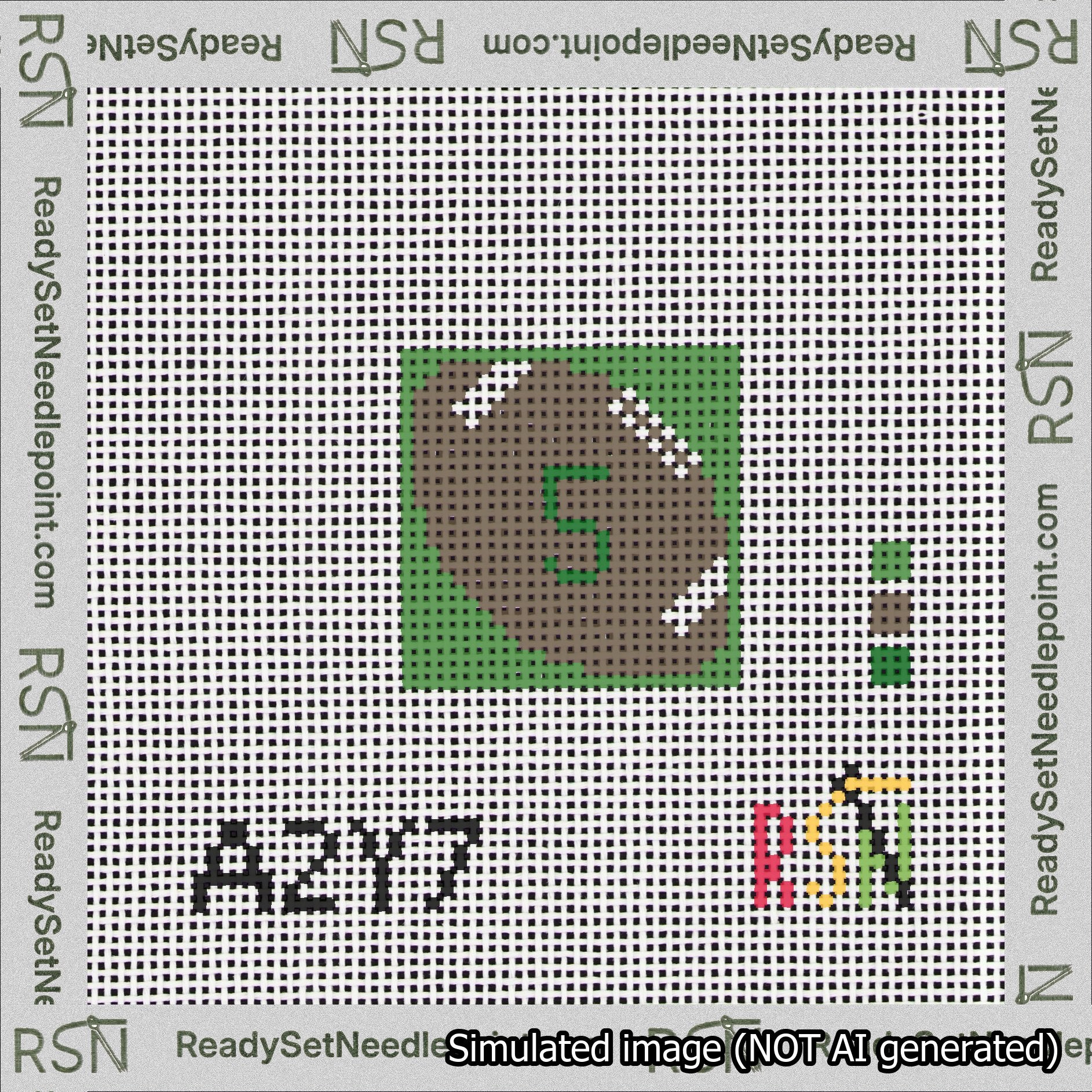 Football Bag Charm Green 0-49 Needlepoint Canvas Design