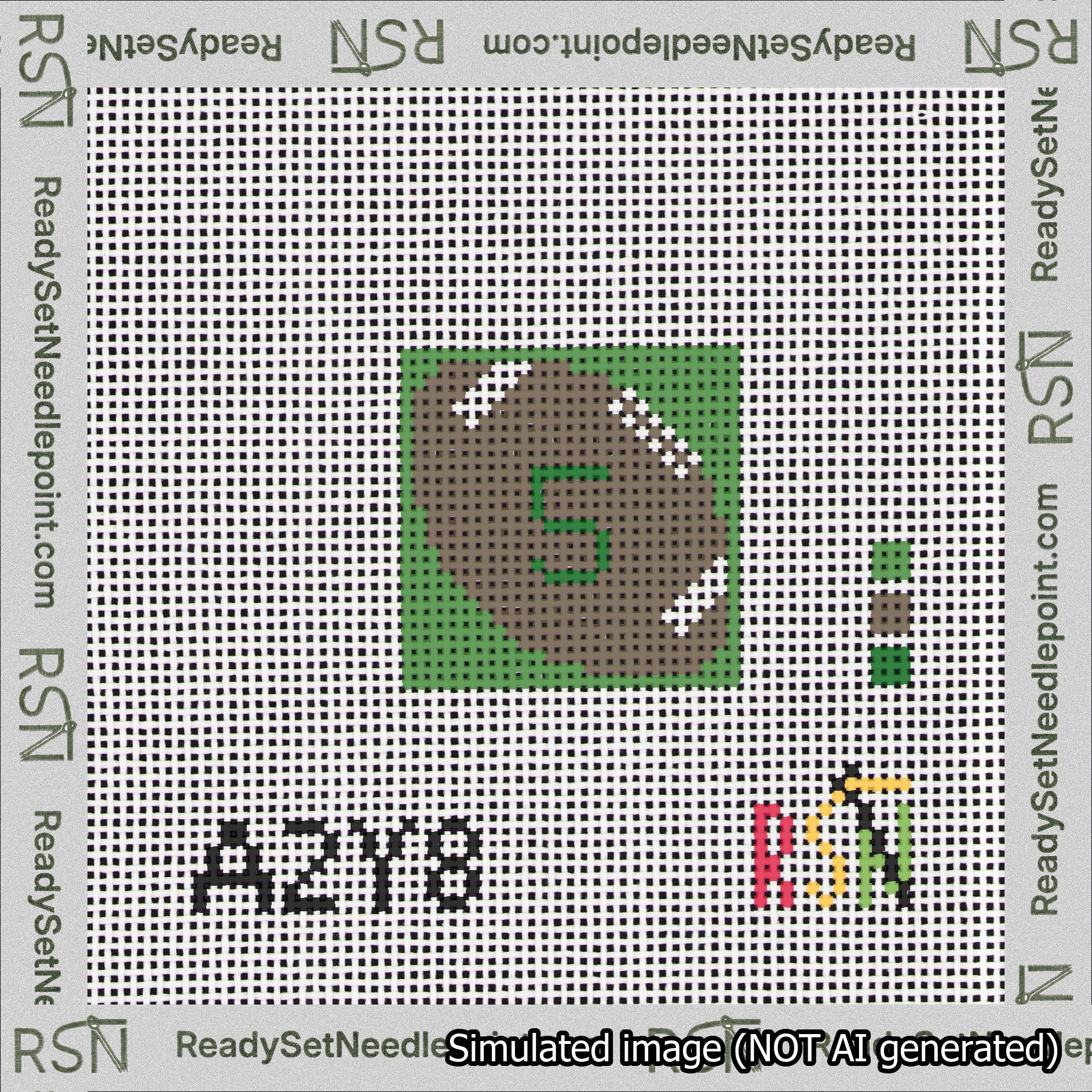 Football Bag Charm Green 0-49 Needlepoint Canvas Design