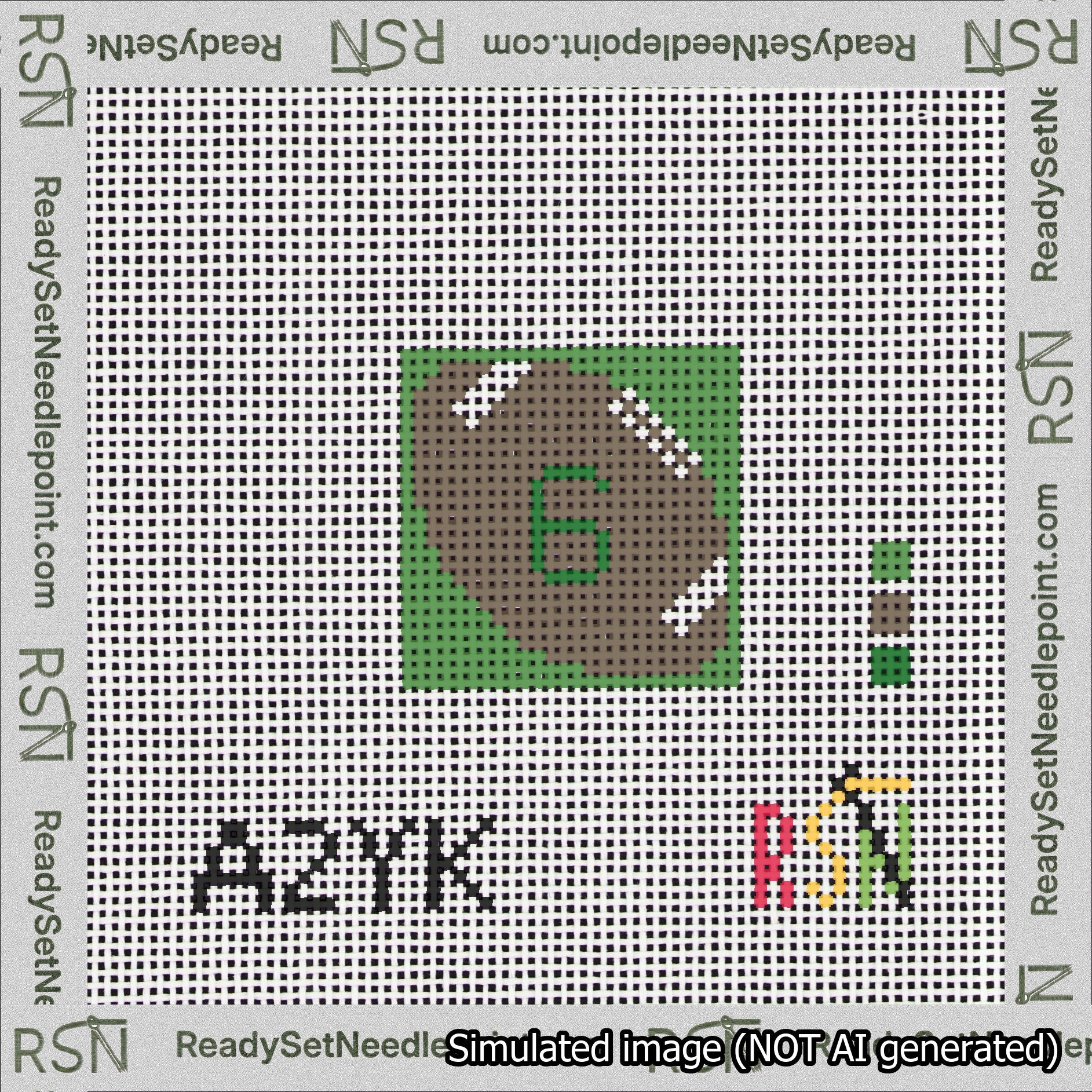 Football Bag Charm Green 0-49 Needlepoint Canvas Design