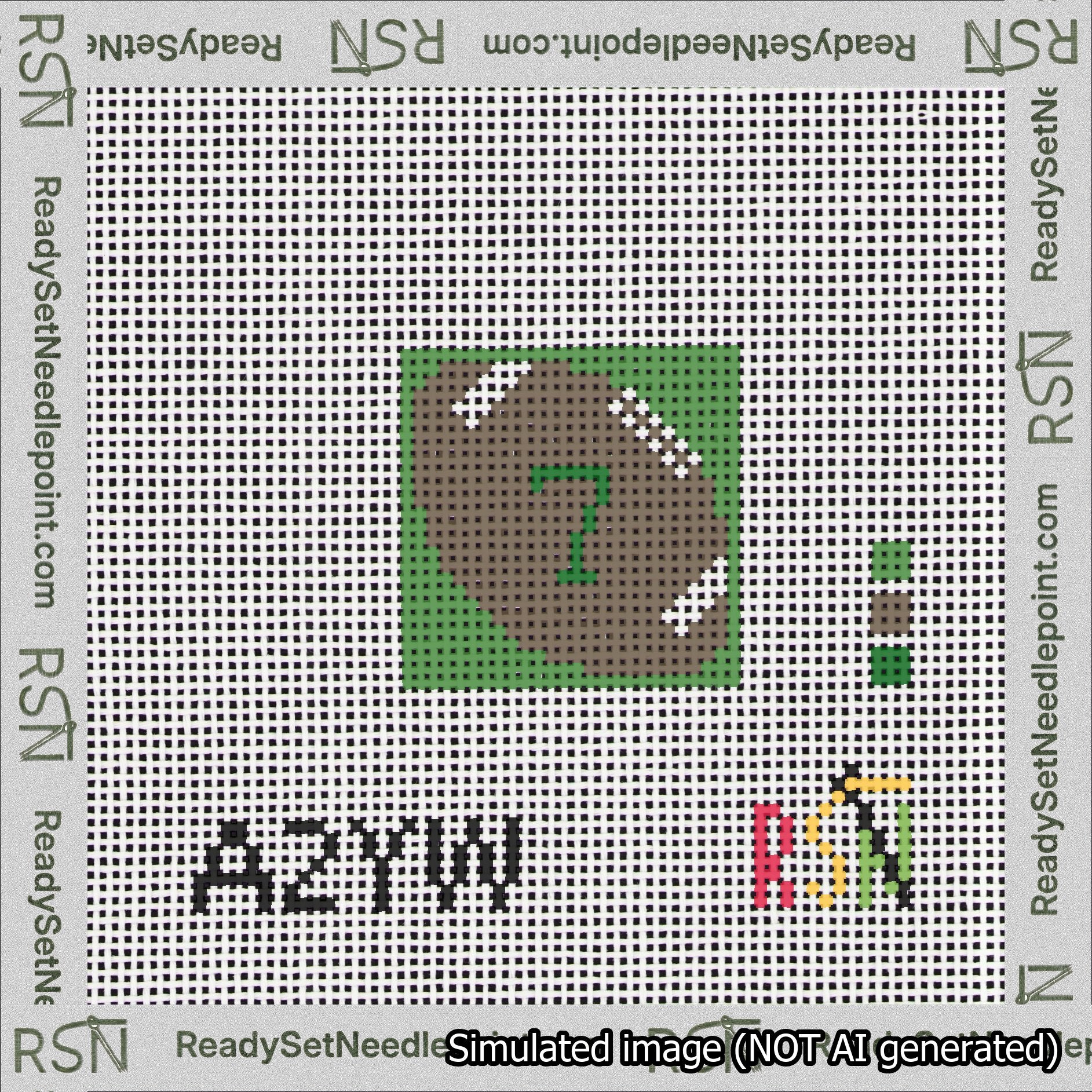 Football Bag Charm Green 0-49 Needlepoint Canvas Design
