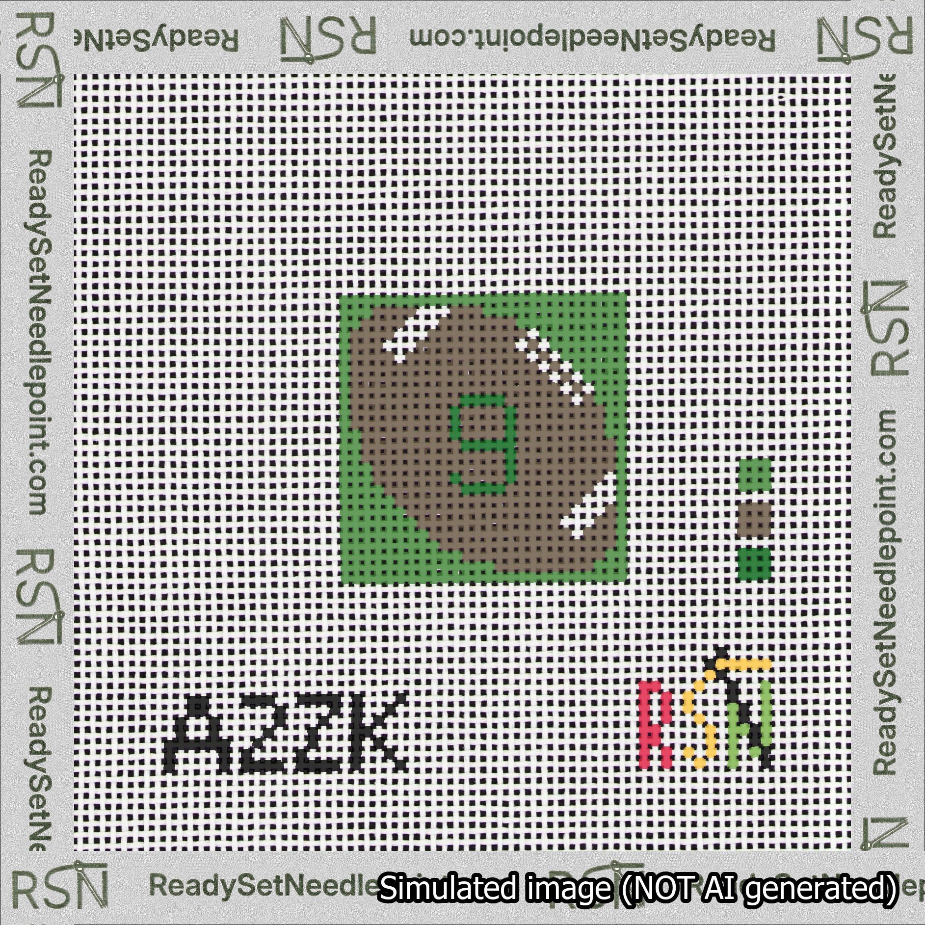 Football Bag Charm Green 0-49 Needlepoint Canvas Design