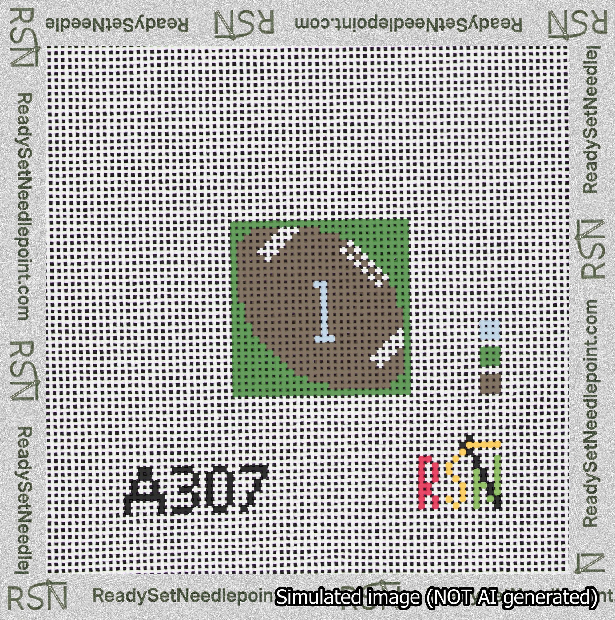 Football Bag Charm Light Blue 0-49 Needlepoint Canvas Design