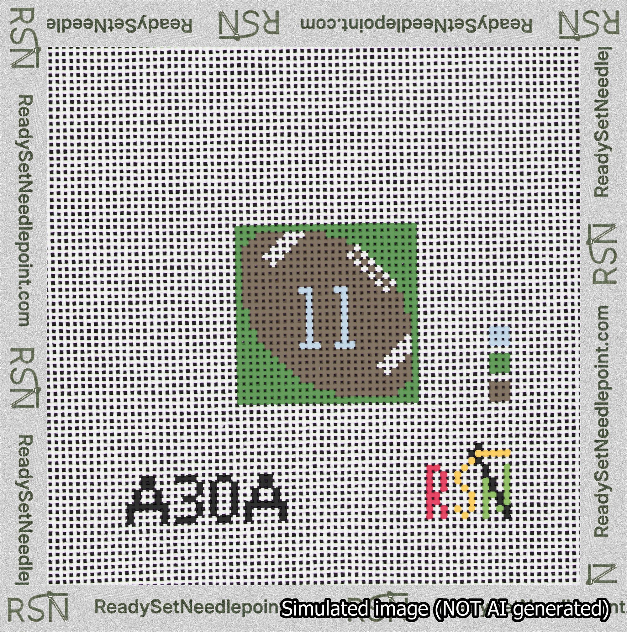 Football Bag Charm Light Blue 0-49 Needlepoint Canvas Design