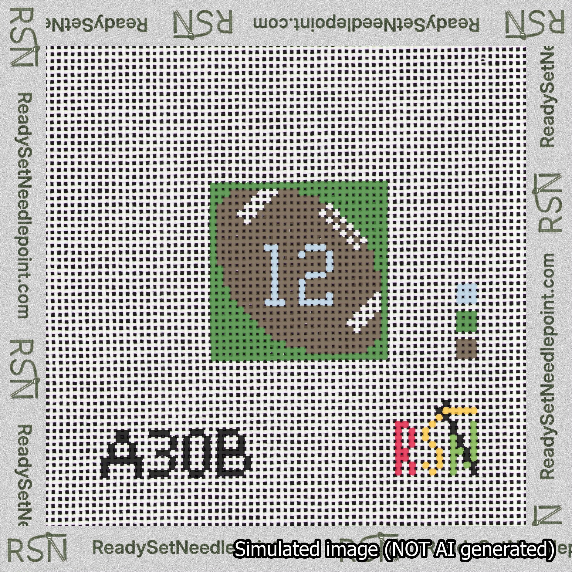 Football Bag Charm Light Blue 0-49 Needlepoint Canvas Design