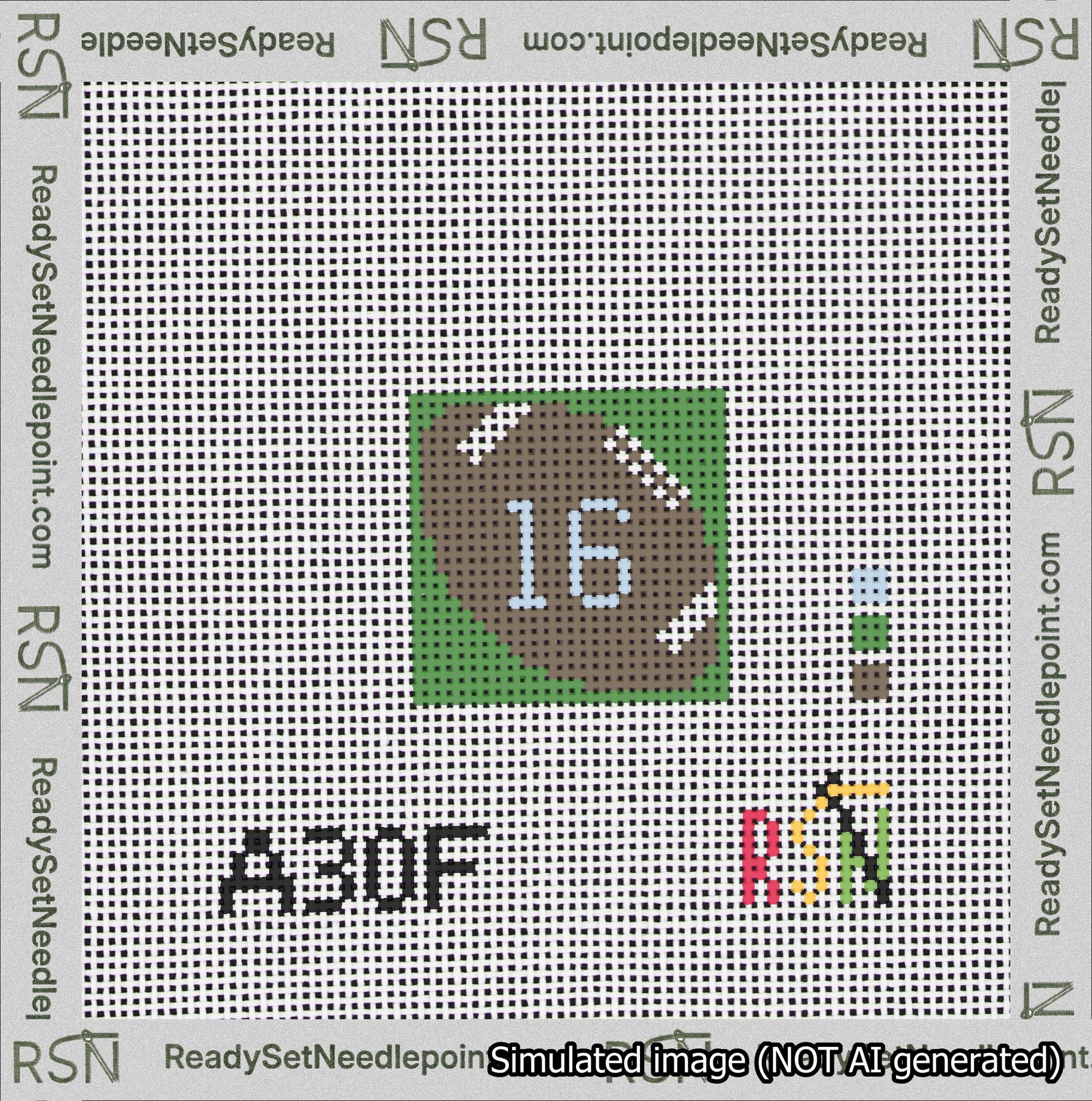 Football Bag Charm Light Blue 0-49 Needlepoint Canvas Design