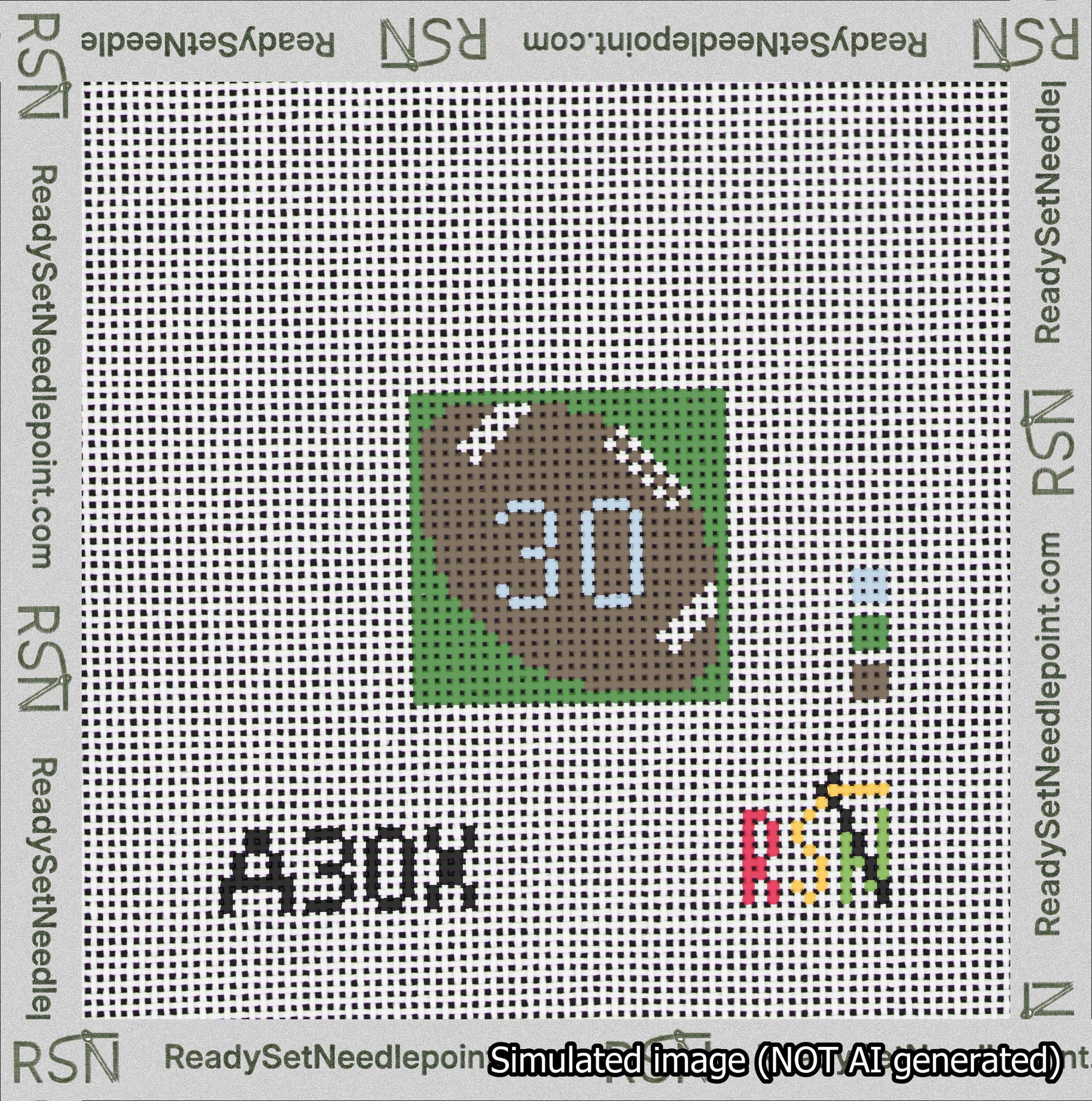 Football Bag Charm Light Blue 0-49 Needlepoint Canvas Design