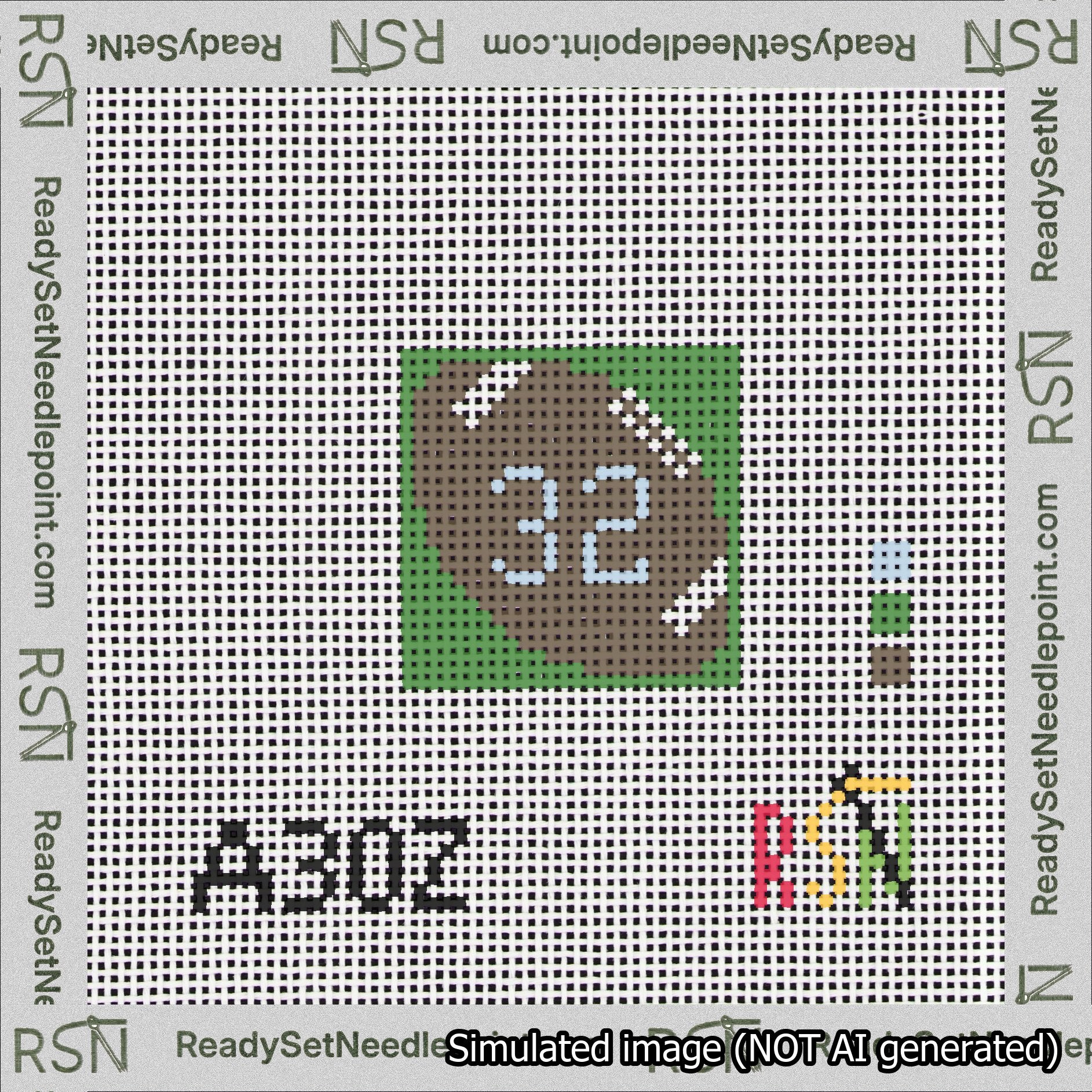 Football Bag Charm Light Blue 0-49 Needlepoint Canvas Design