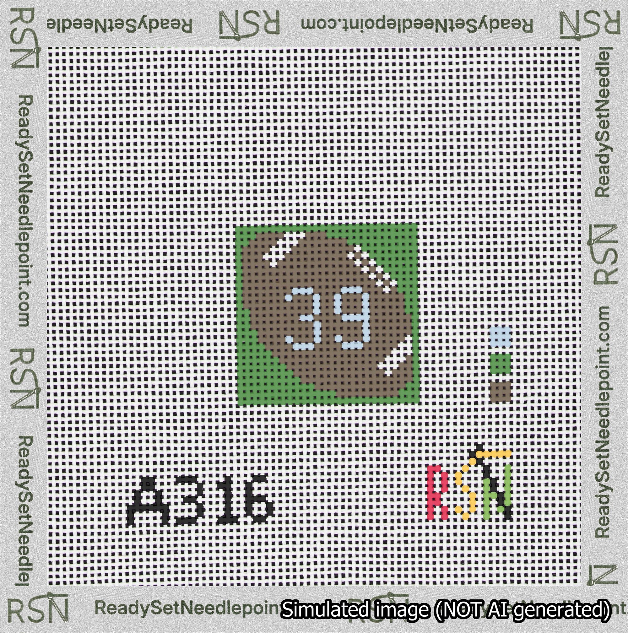 Football Bag Charm Light Blue 0-49 Needlepoint Canvas Design