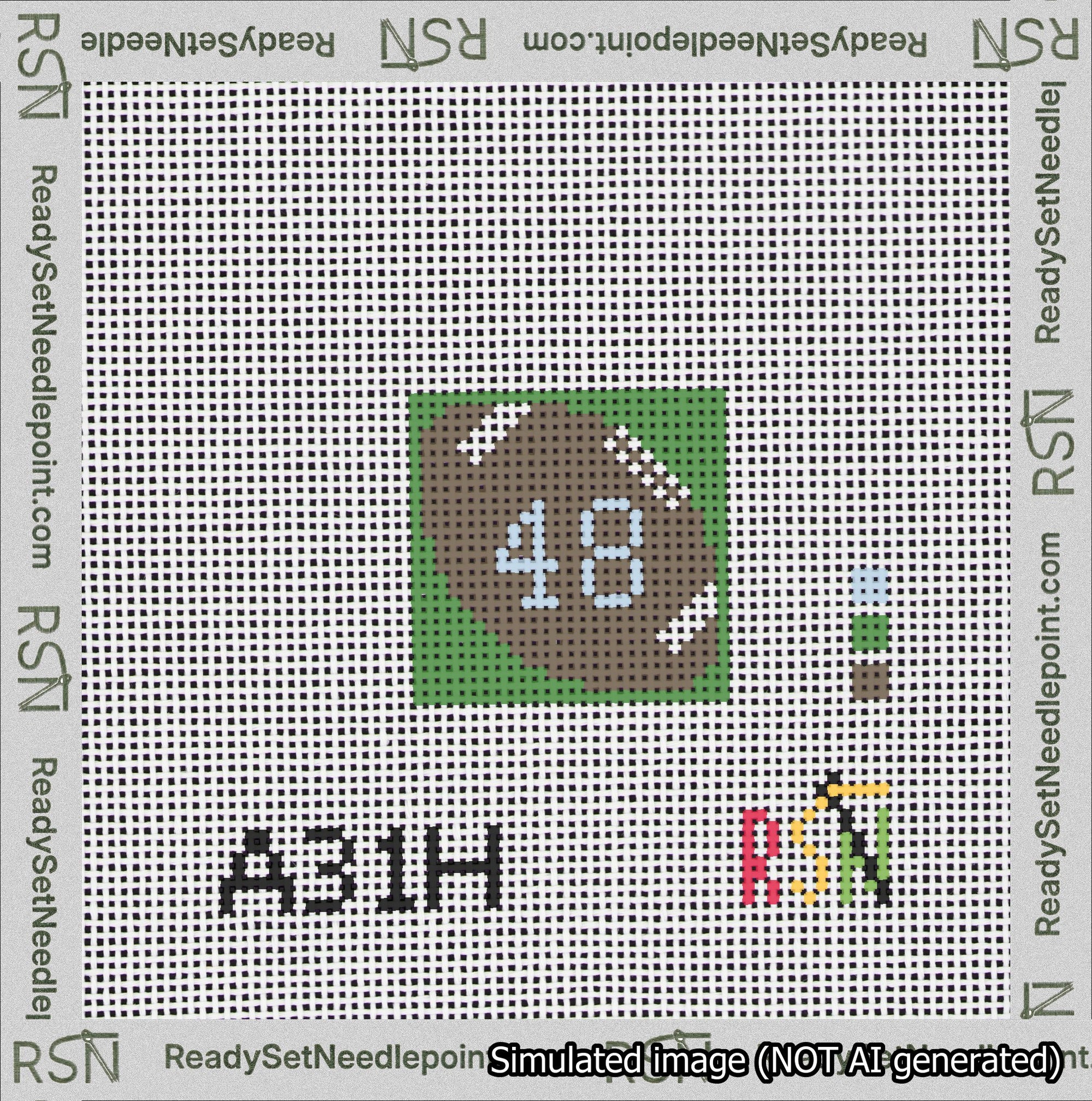 Football Bag Charm Light Blue 0-49 Needlepoint Canvas Design