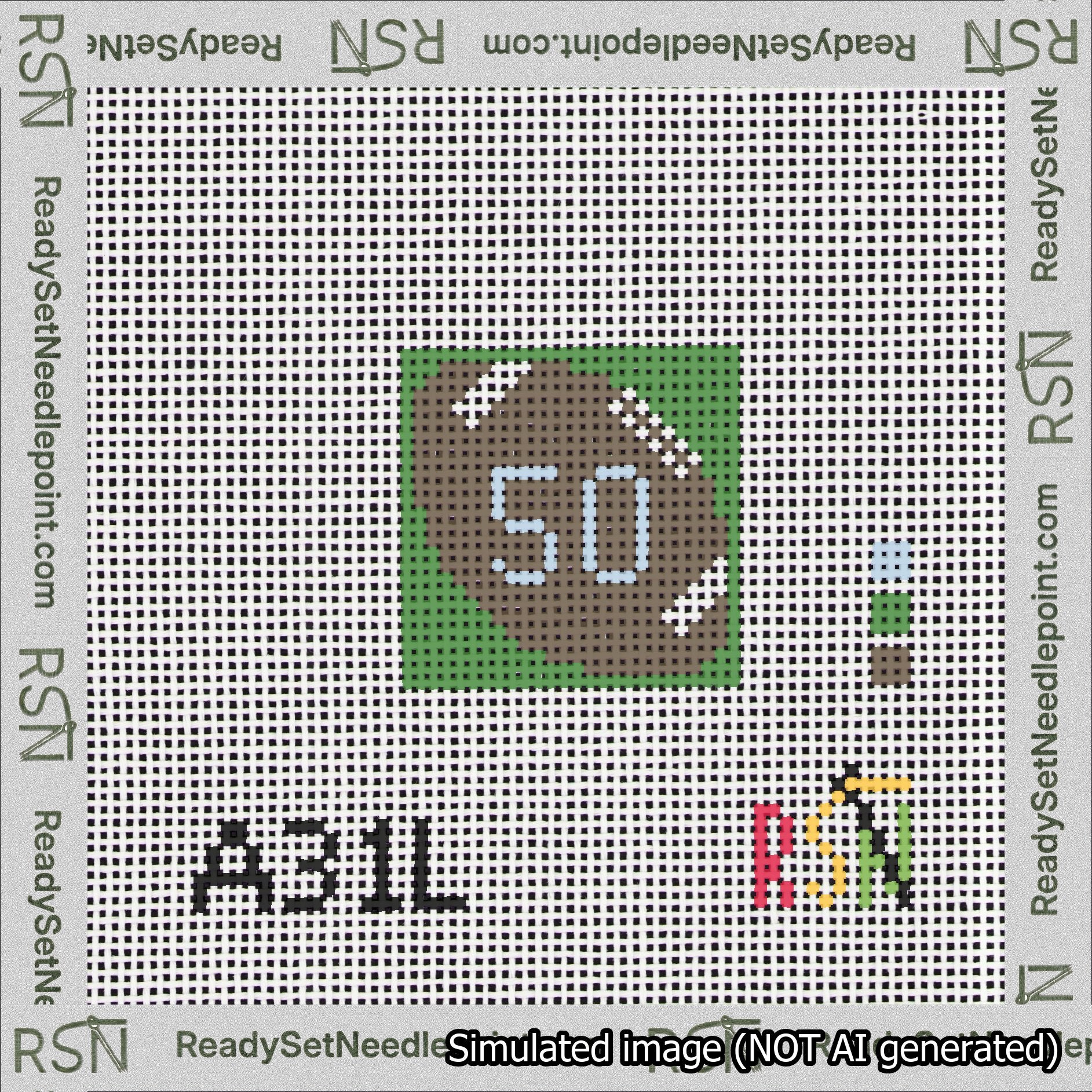 Football Bag Charm Light Blue 50-99 Needlepoint Canvas Design