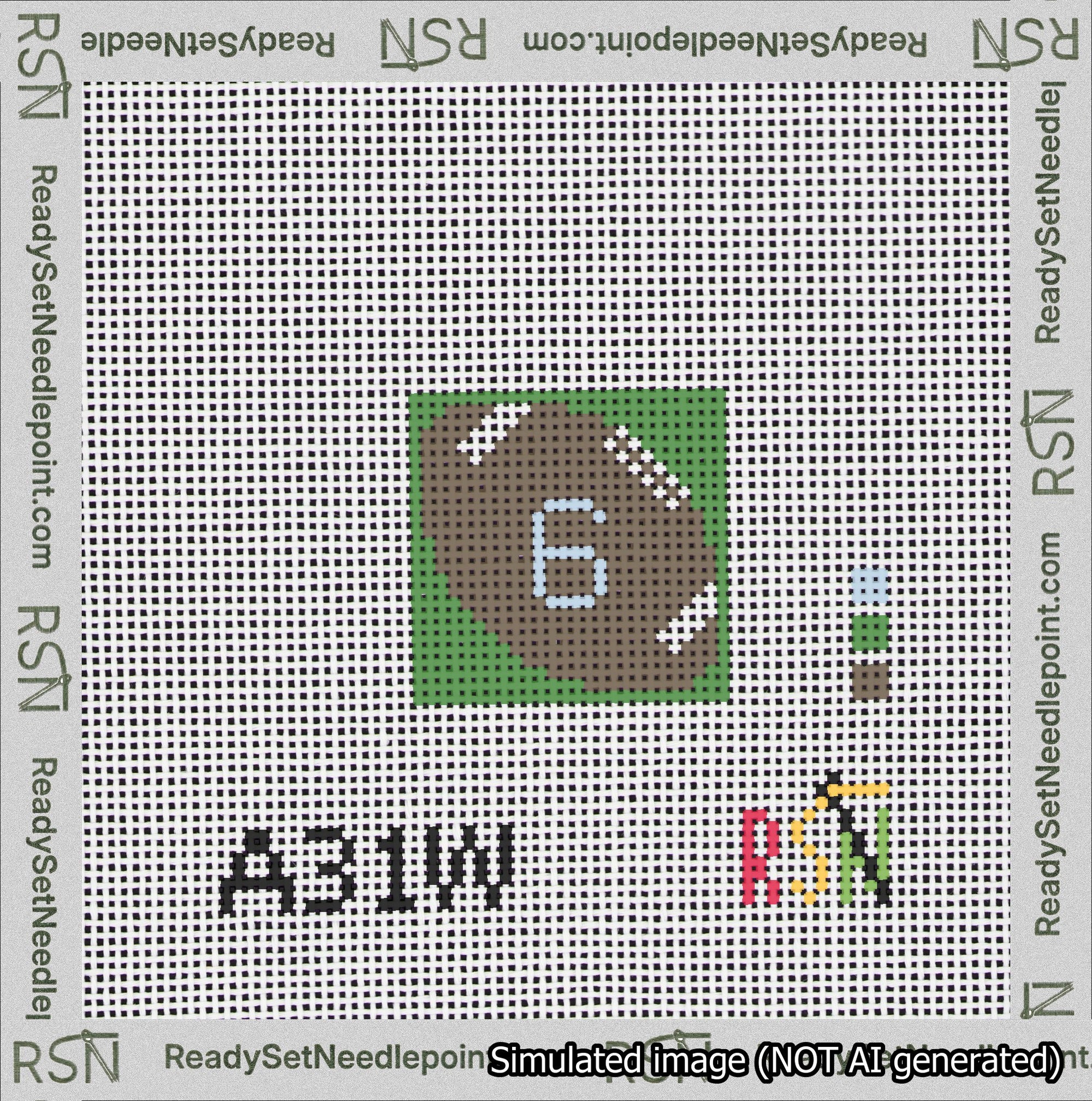 Football Bag Charm Light Blue 0-49 Needlepoint Canvas Design