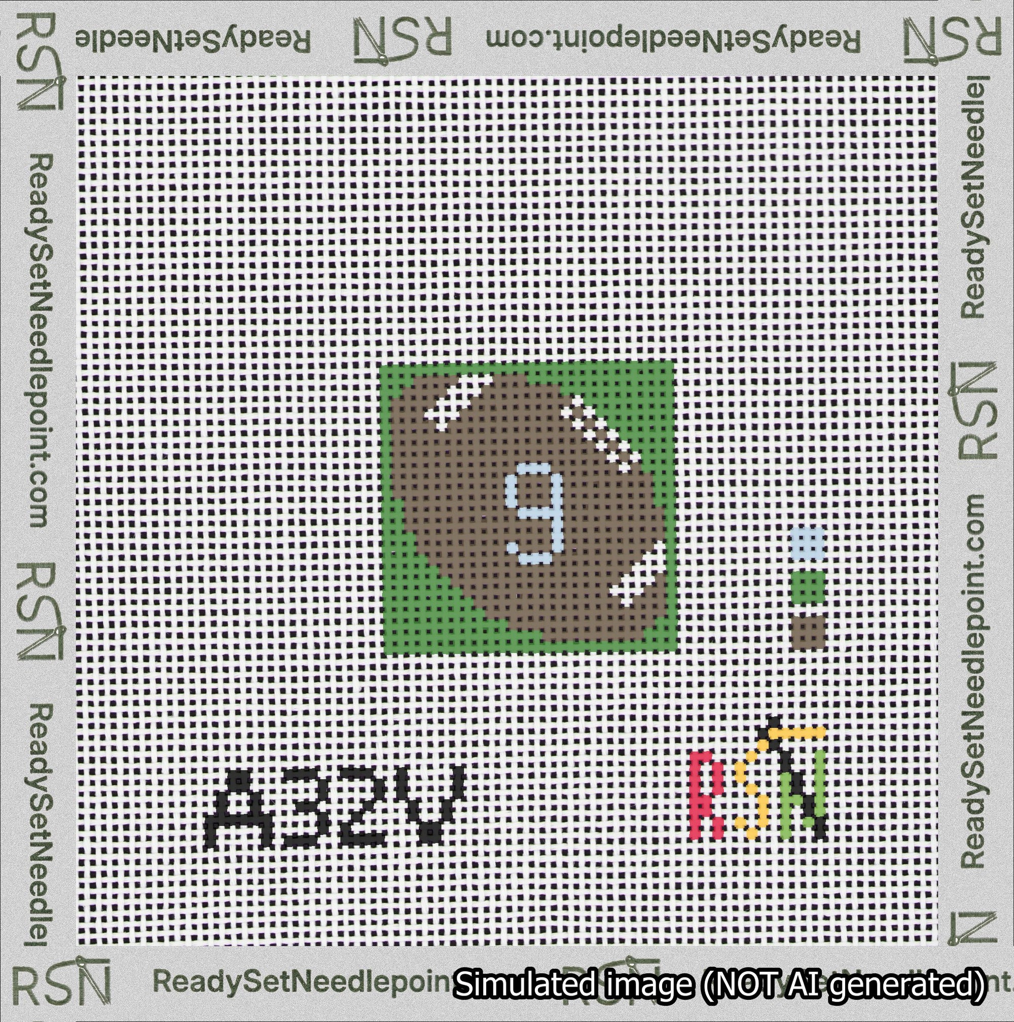Football Bag Charm Light Blue 0-49 Needlepoint Canvas Design