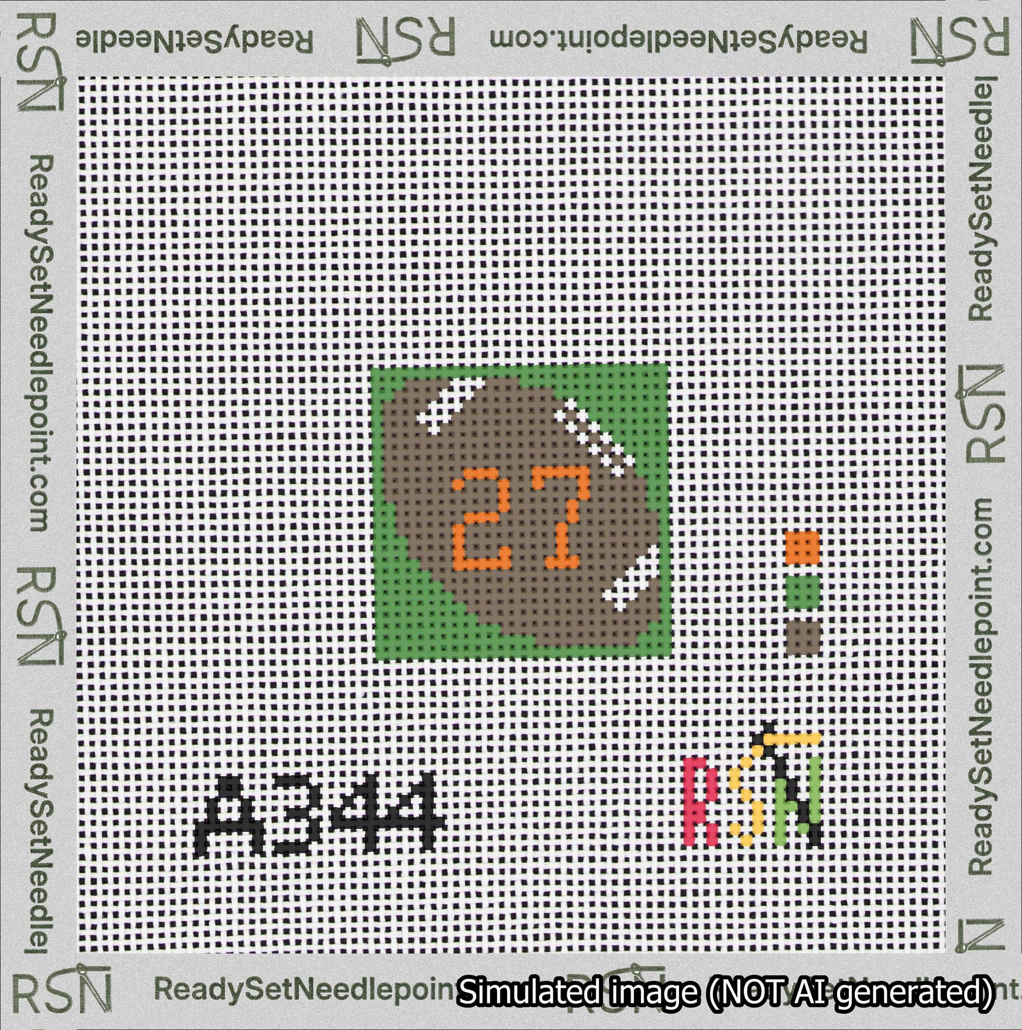 Football Bag Charm Orange 0-49 Needlepoint Canvas Design