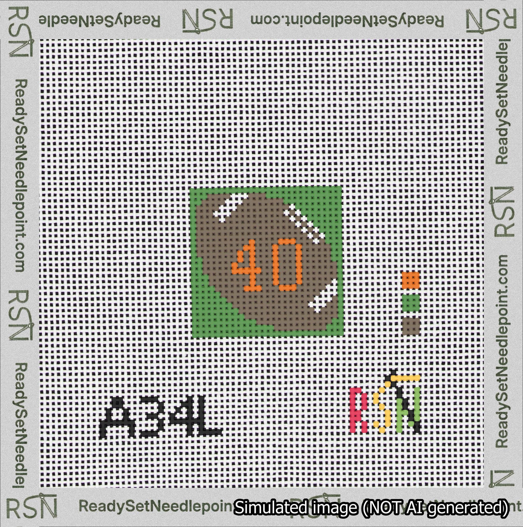 Football Bag Charm Orange 0-49 Needlepoint Canvas Design