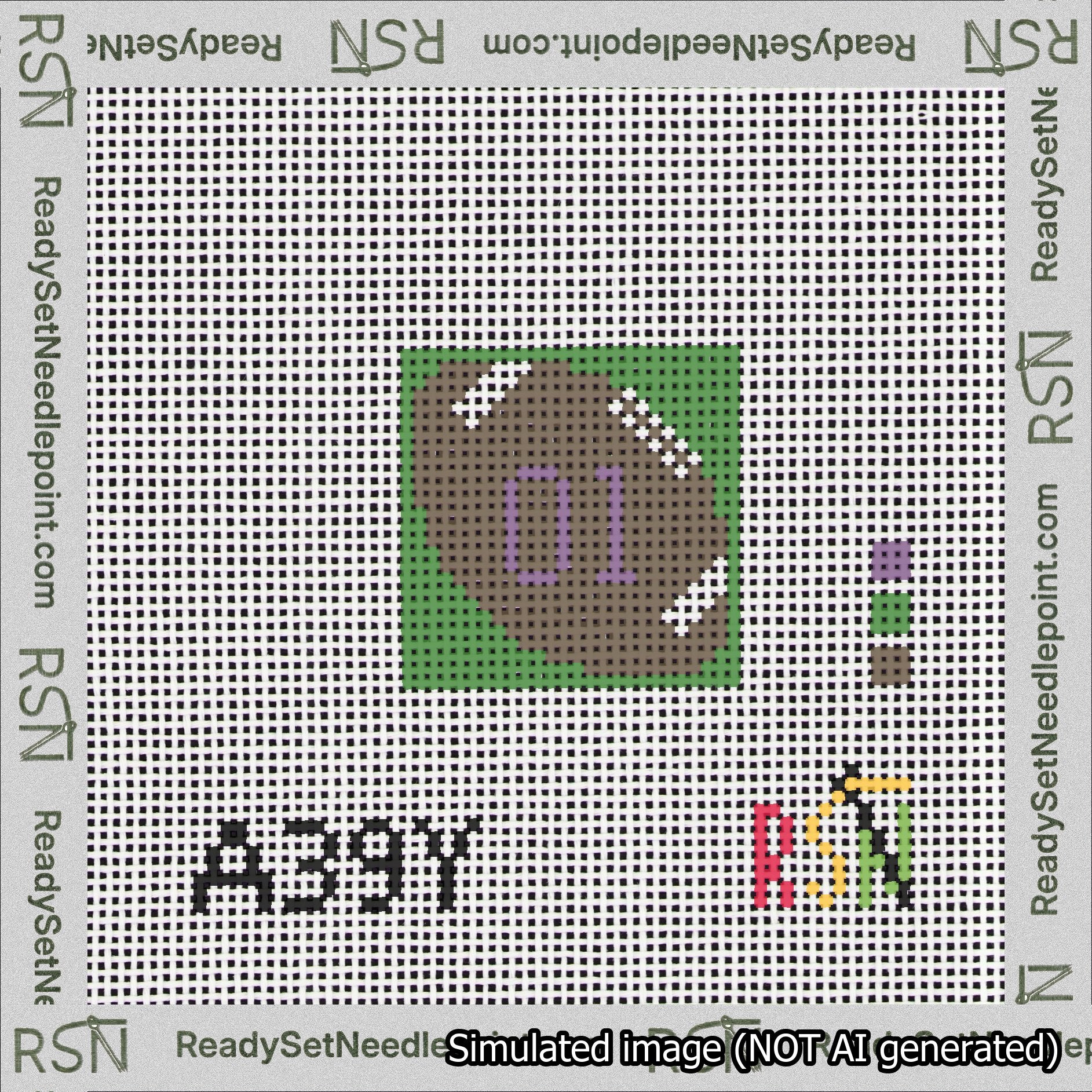 Football Bag Charm Purple 0-49 Needlepoint Canvas Design
