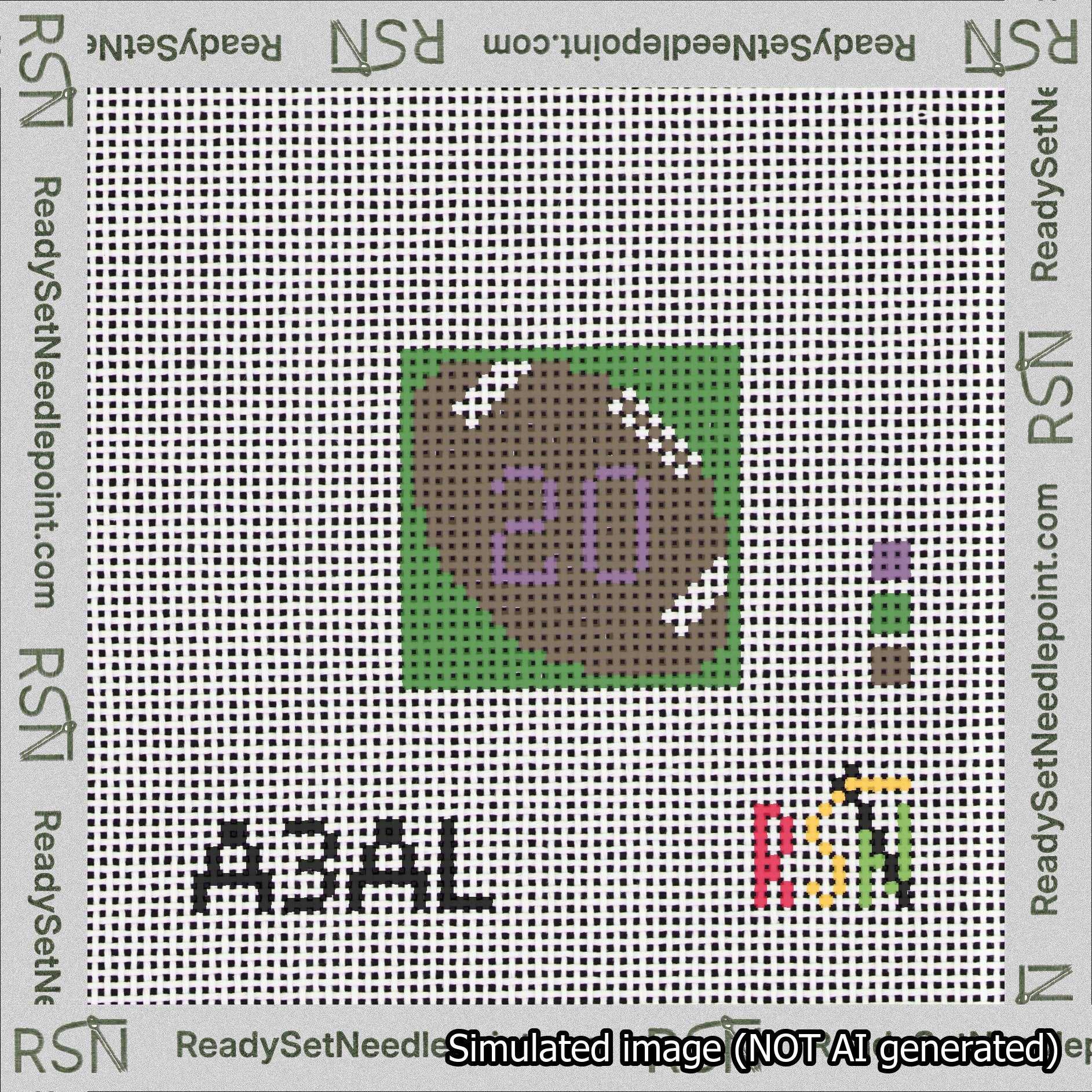 Football Bag Charm Purple 0-49 Needlepoint Canvas Design