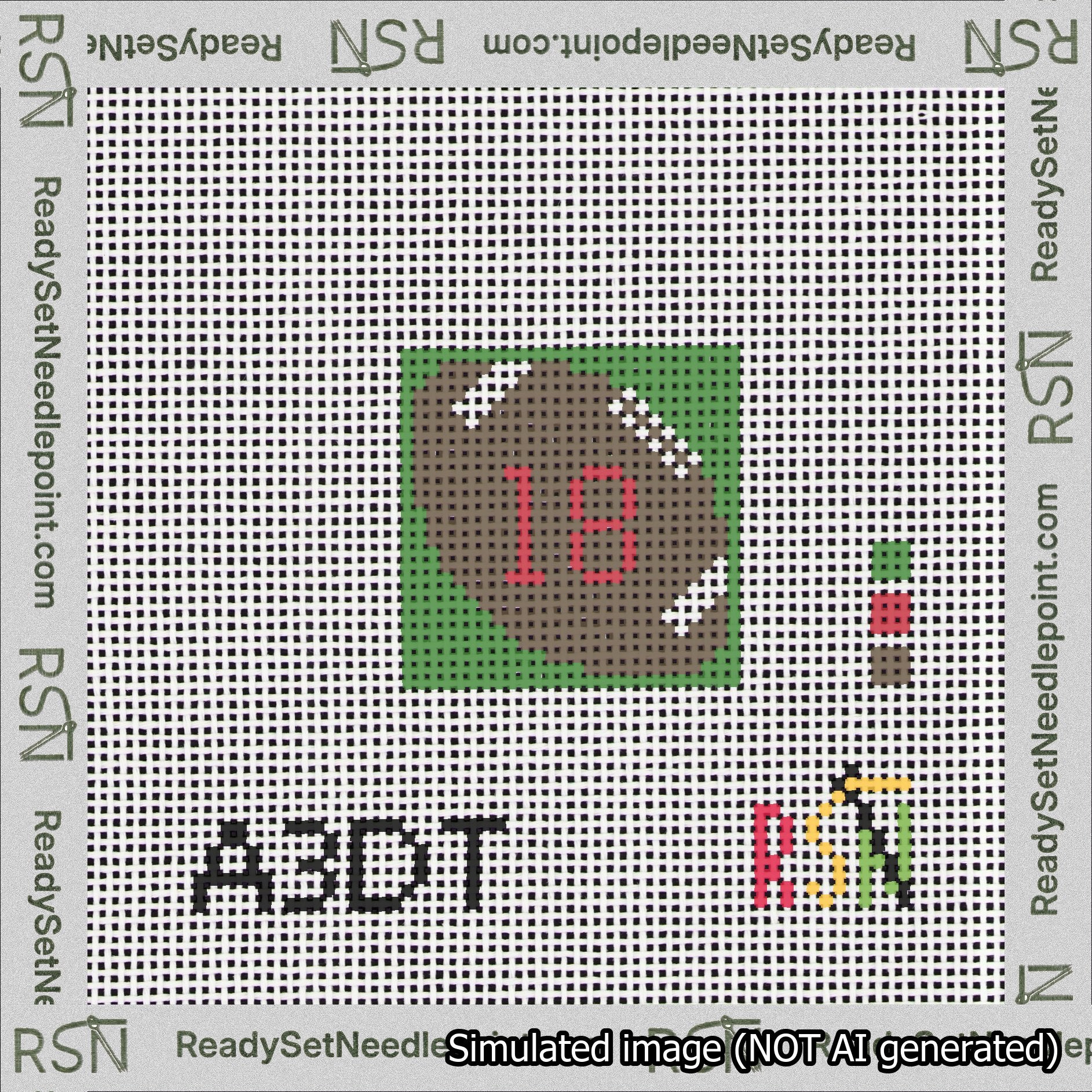 Football Bag Charm Red 0-49 Needlepoint Canvas Design