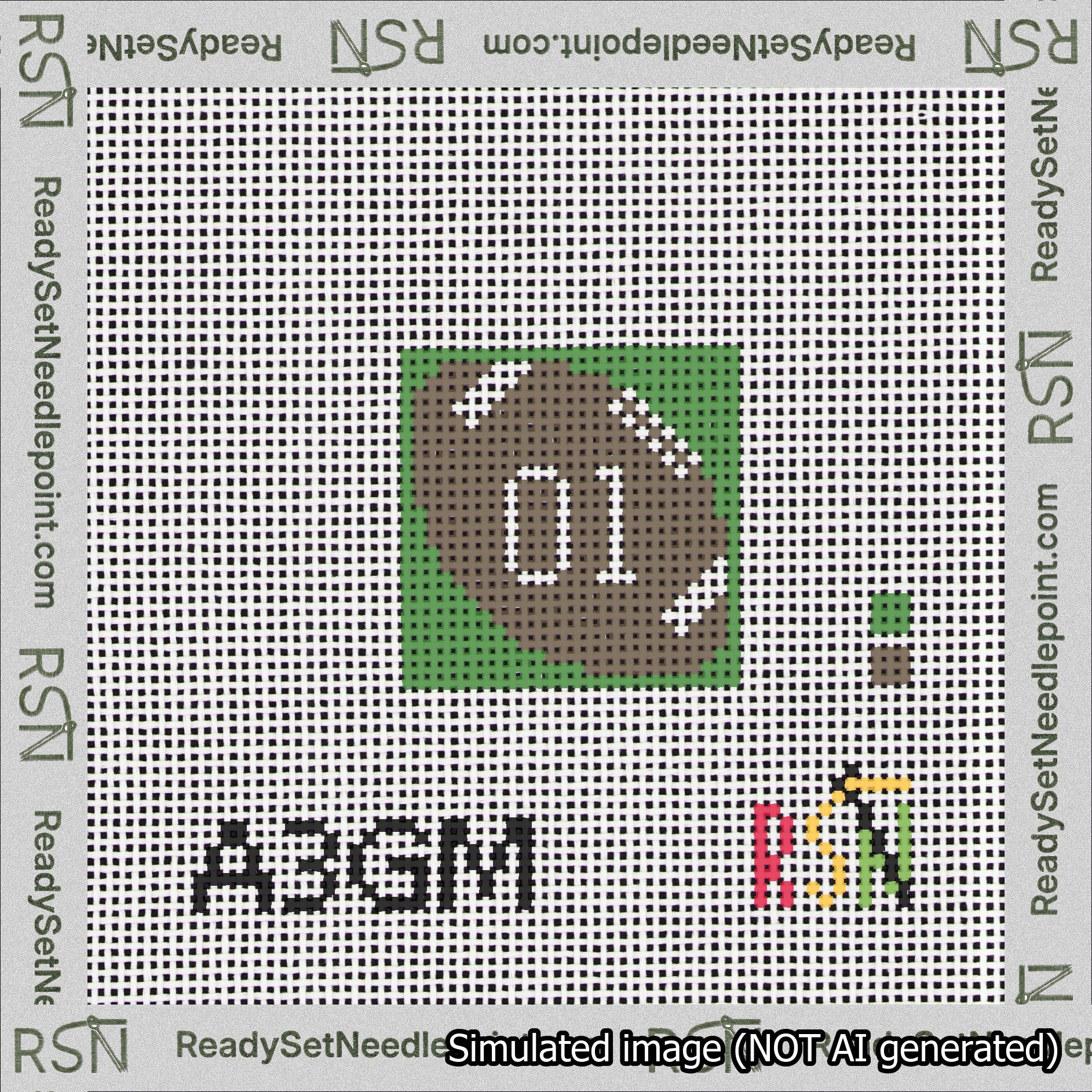 Football Bag Charm White 0-49 Needlepoint Canvas Design