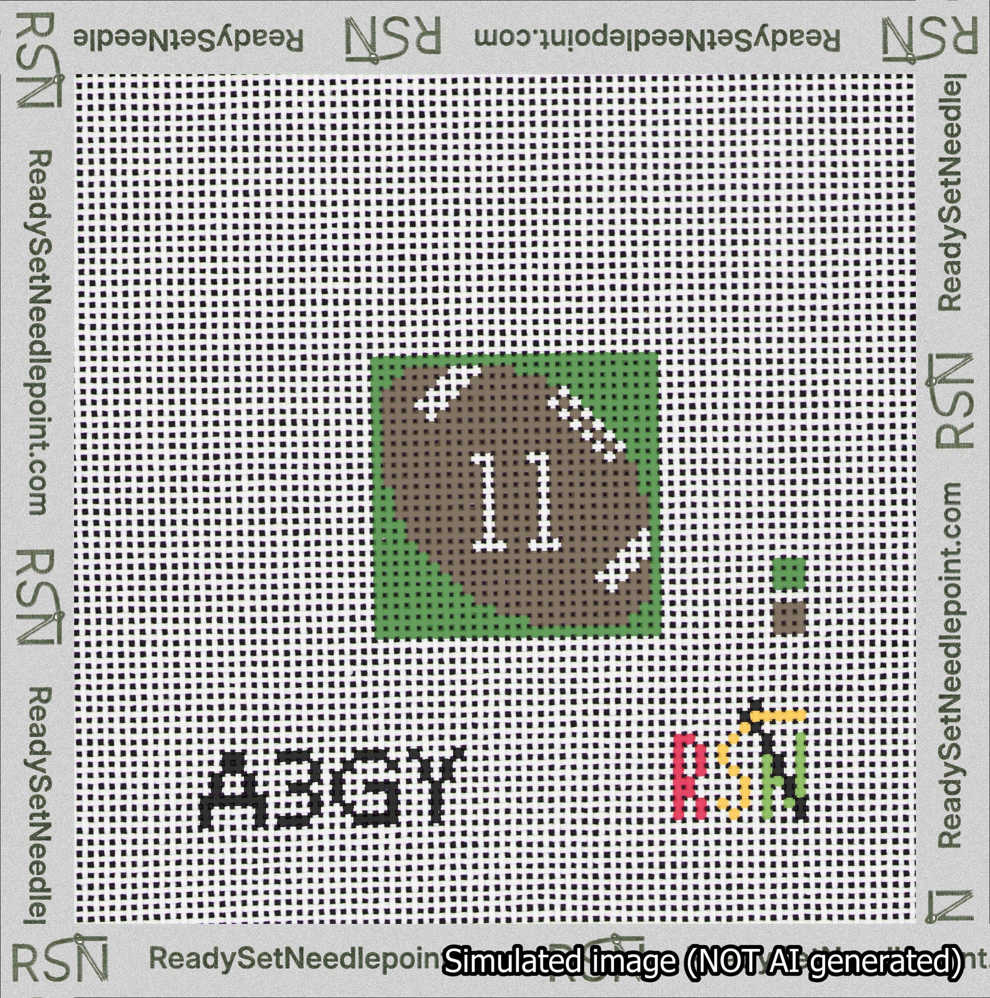 Football Bag Charm White 0-49 Needlepoint Canvas Design