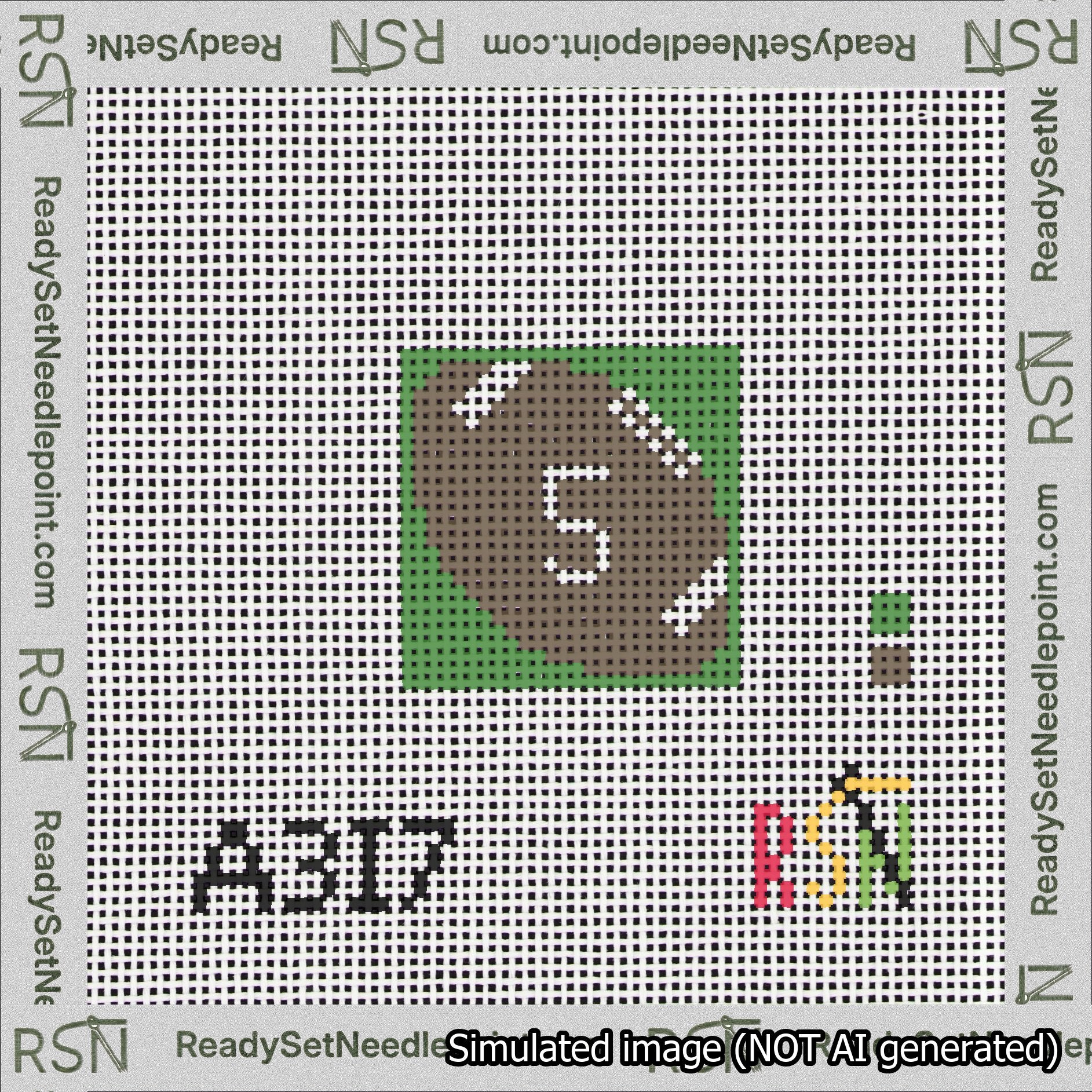 Football Bag Charm White 0-49 Needlepoint Canvas Design