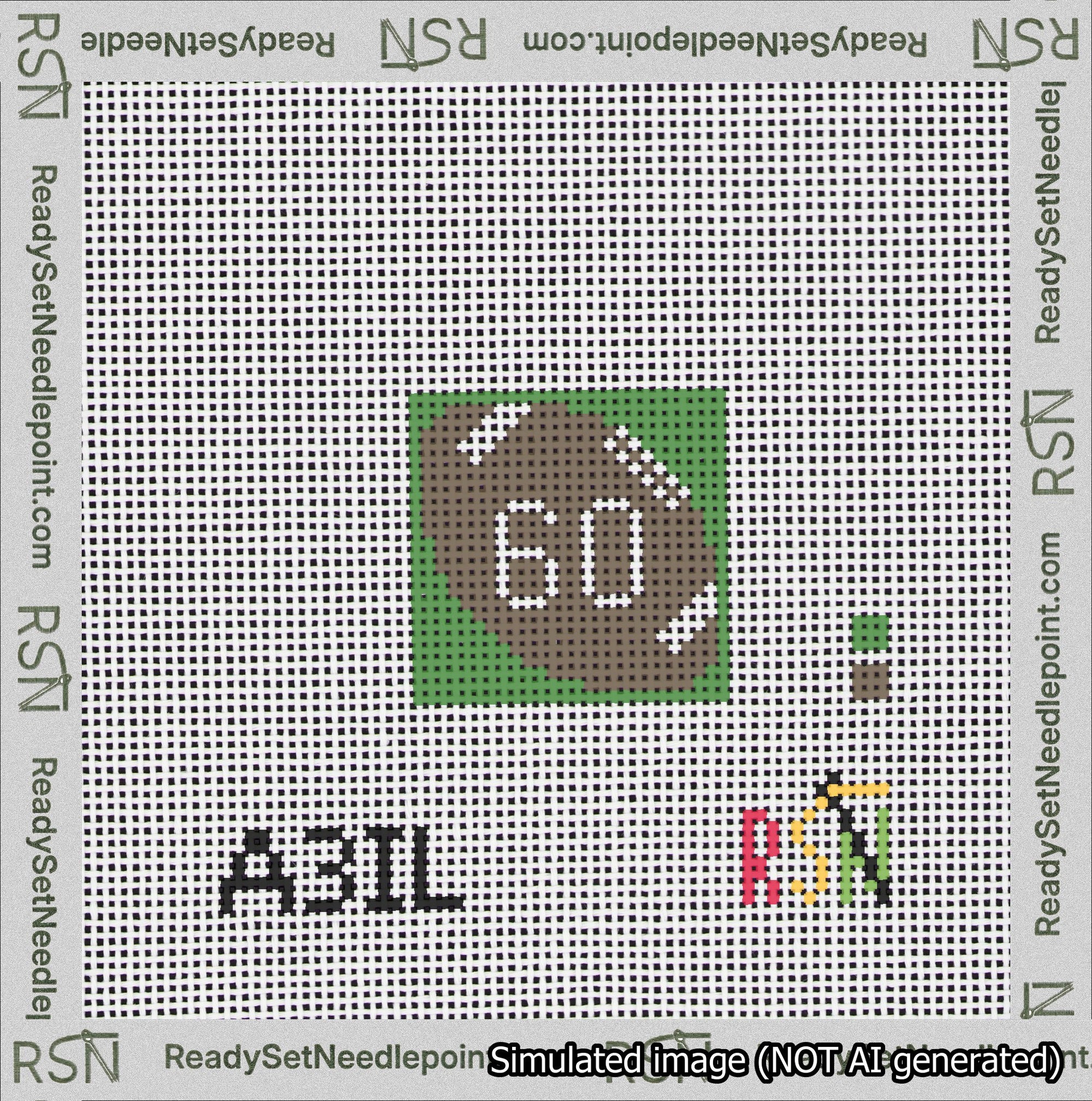 Football Bag Charm White 50-99 Needlepoint Canvas Design