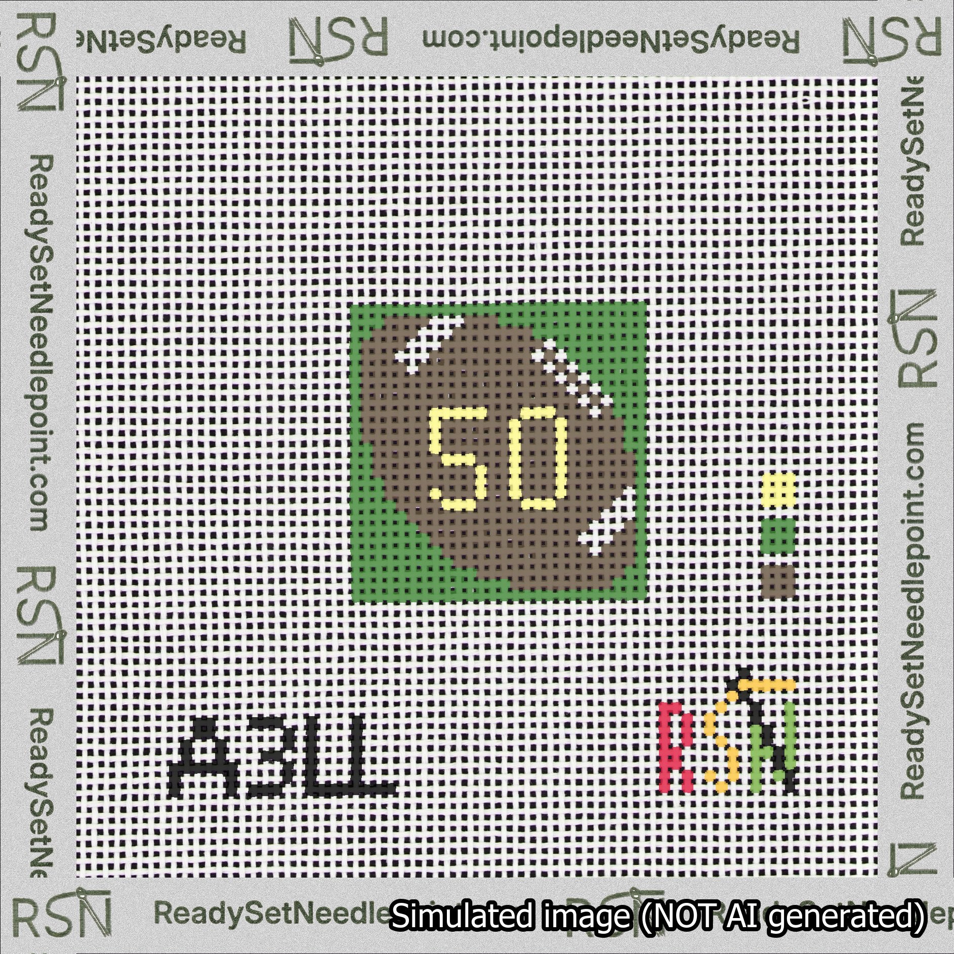 Football Bag Charm Yellow 50-99 Needlepoint Canvas Design