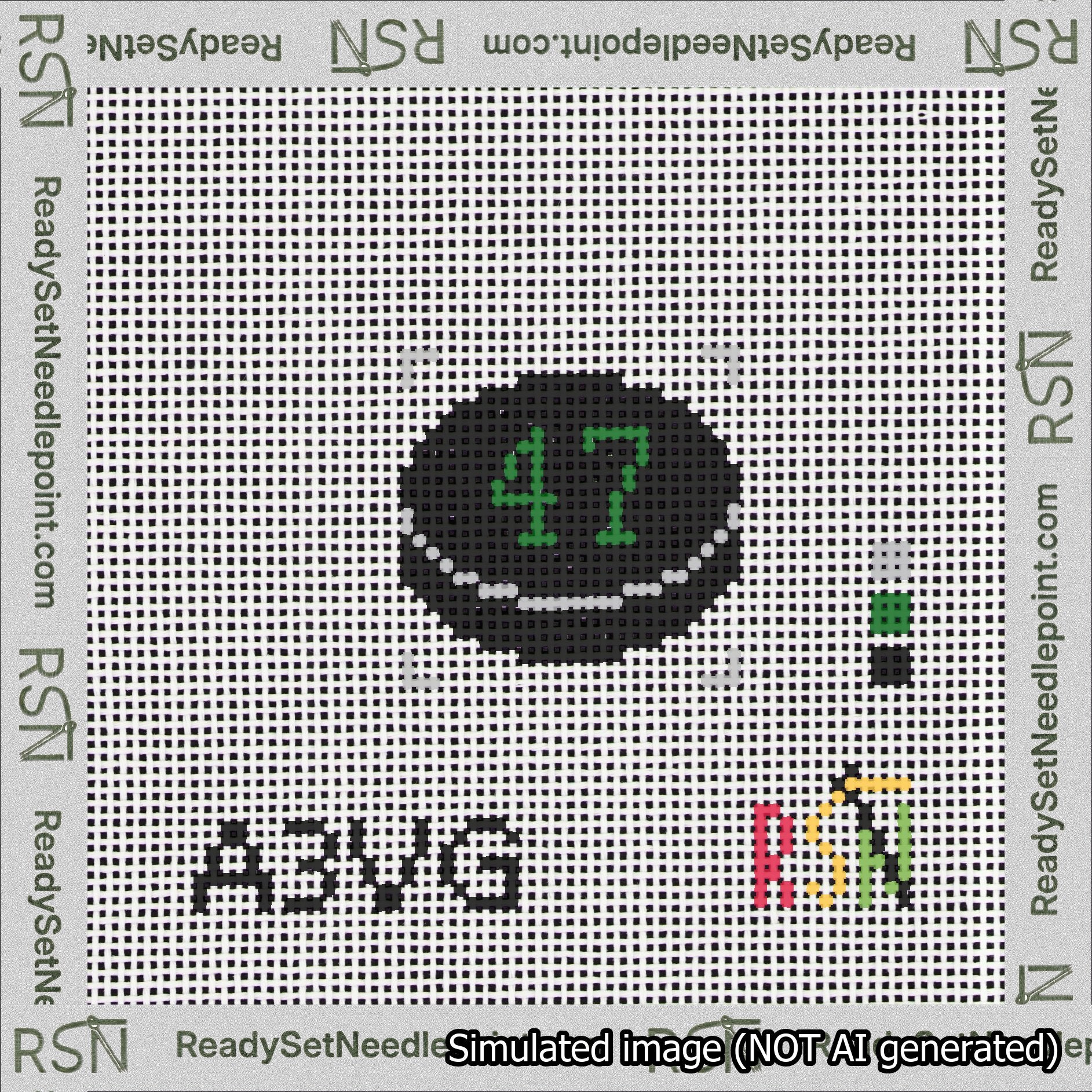 Hockey Puck Bag Charm Green 0-49 Needlepoint Canvas Design