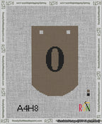 A taped needlepoint canvas with the design: Banner 13 mesh count Curved 0 Black on Brown.