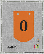A taped needlepoint canvas with the design: Banner 13 mesh count Curved 0 Black on Orange.