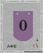 A taped needlepoint canvas with the design: Banner 13 mesh count Curved 0 Black on Purple.