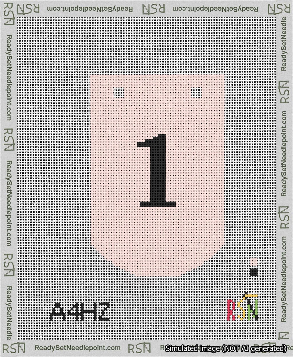 A taped needlepoint canvas with the design: Banner 13 mesh count Curved 1 Black on Pink.