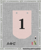 A taped needlepoint canvas with the design: Banner 13 mesh count Curved 1 Black on Pink.