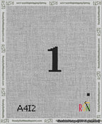 A taped needlepoint canvas with the design: Banner 13 mesh count Curved 1 Black on White.