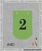 A taped needlepoint canvas with the design: Banner 13 mesh count Curved 2 Black on Light Green.