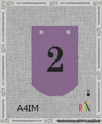 A taped needlepoint canvas with the design: Banner 13 mesh count Curved 2 Black on Purple.