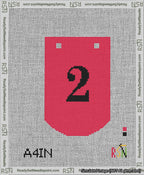 A taped needlepoint canvas with the design: Banner 13 mesh count Curved 2 Black on Red.