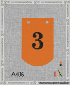 A taped needlepoint canvas with the design: Banner 13 mesh count Curved 3 Black on Orange.