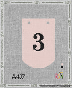 A taped needlepoint canvas with the design: Banner 13 mesh count Curved 3 Black on Pink.