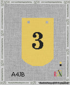 A taped needlepoint canvas with the design: Banner 13 mesh count Curved 3 Black on Yellow.