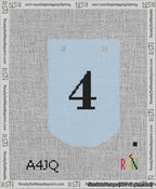 A taped needlepoint canvas with the design: Banner 13 mesh count Curved 4 Black on Light Blue.