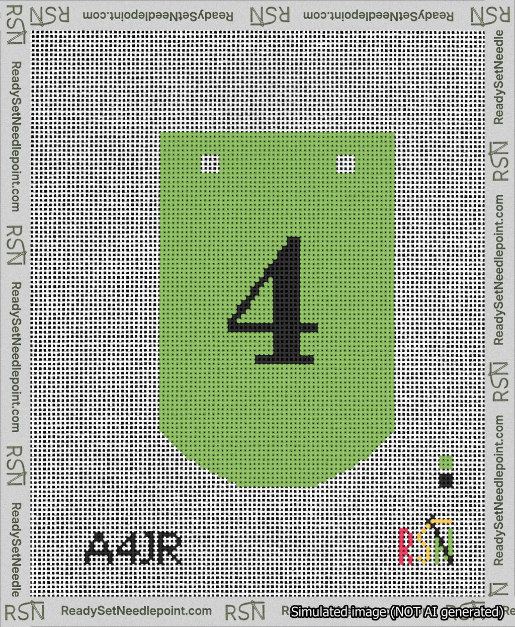 A taped needlepoint canvas with the design: Banner 13 mesh count Curved 4 Black on Light Green.