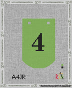 A taped needlepoint canvas with the design: Banner 13 mesh count Curved 4 Black on Light Green.