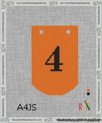 A taped needlepoint canvas with the design: Banner 13 mesh count Curved 4 Black on Orange.