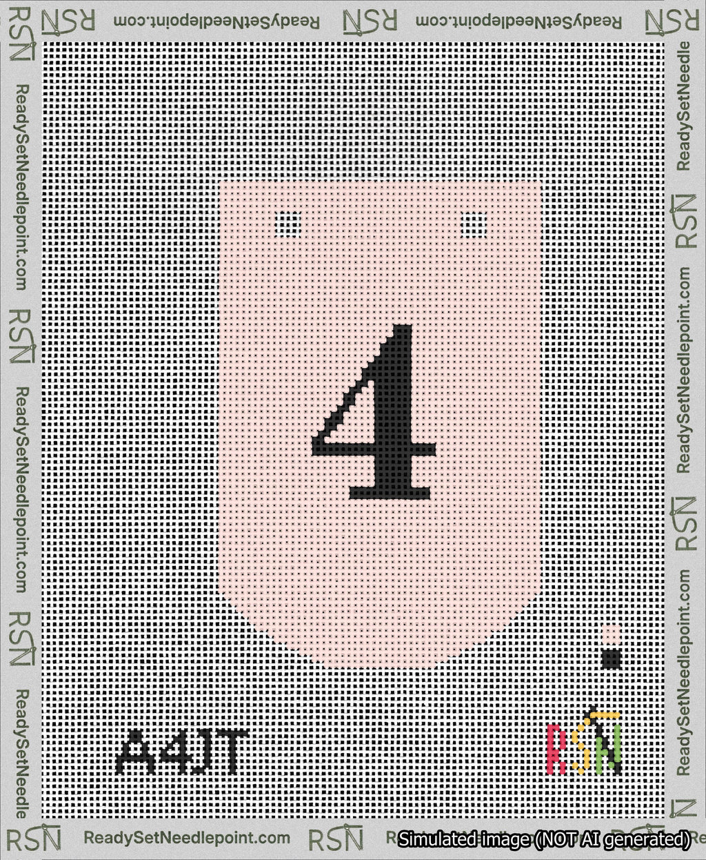 A taped needlepoint canvas with the design: Banner 13 mesh count Curved 4 Black on Pink.