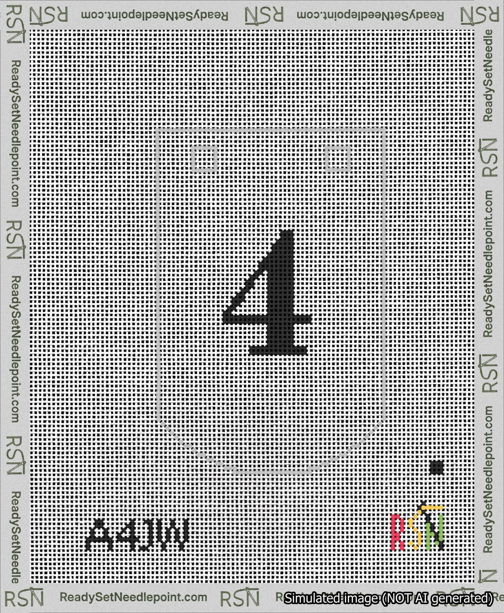 A taped needlepoint canvas with the design: Banner 13 mesh count Curved 4 Black on White.