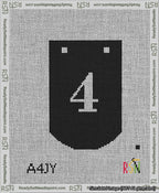 A taped needlepoint canvas with the design: Banner 13 mesh count Curved 4 White on Black.