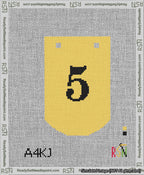 A taped needlepoint canvas with the design: Banner 13 mesh count Curved 5 Black on Yellow.