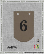 A taped needlepoint canvas with the design: Banner 13 mesh count Curved 6 Black on Brown.