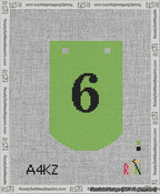 A taped needlepoint canvas with the design: Banner 13 mesh count Curved 6 Black on Light Green.